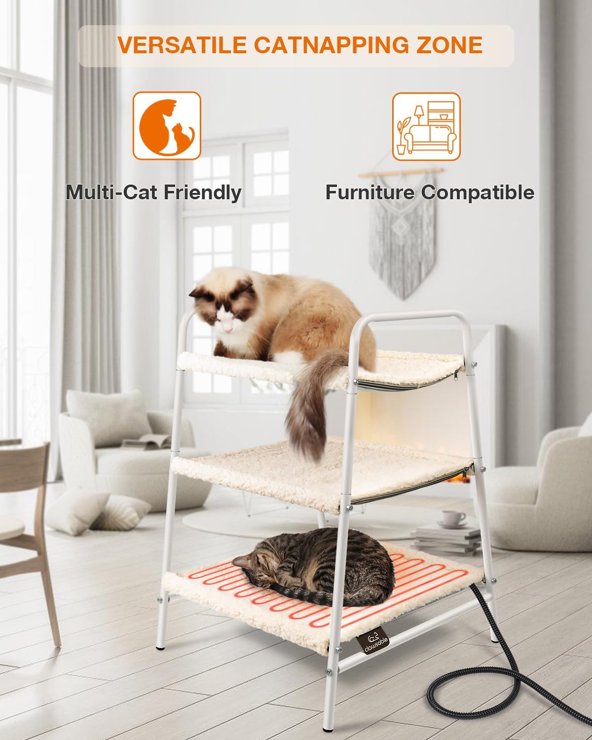 review 3-Story Heated Cat Bed for Indoor Cats, Sturdy & Fluffy Washable Pet Bed Pad with Waterproof Heating Electric Warming Pad Mat Blanket Heater for Kitten Senior Cat (17.5