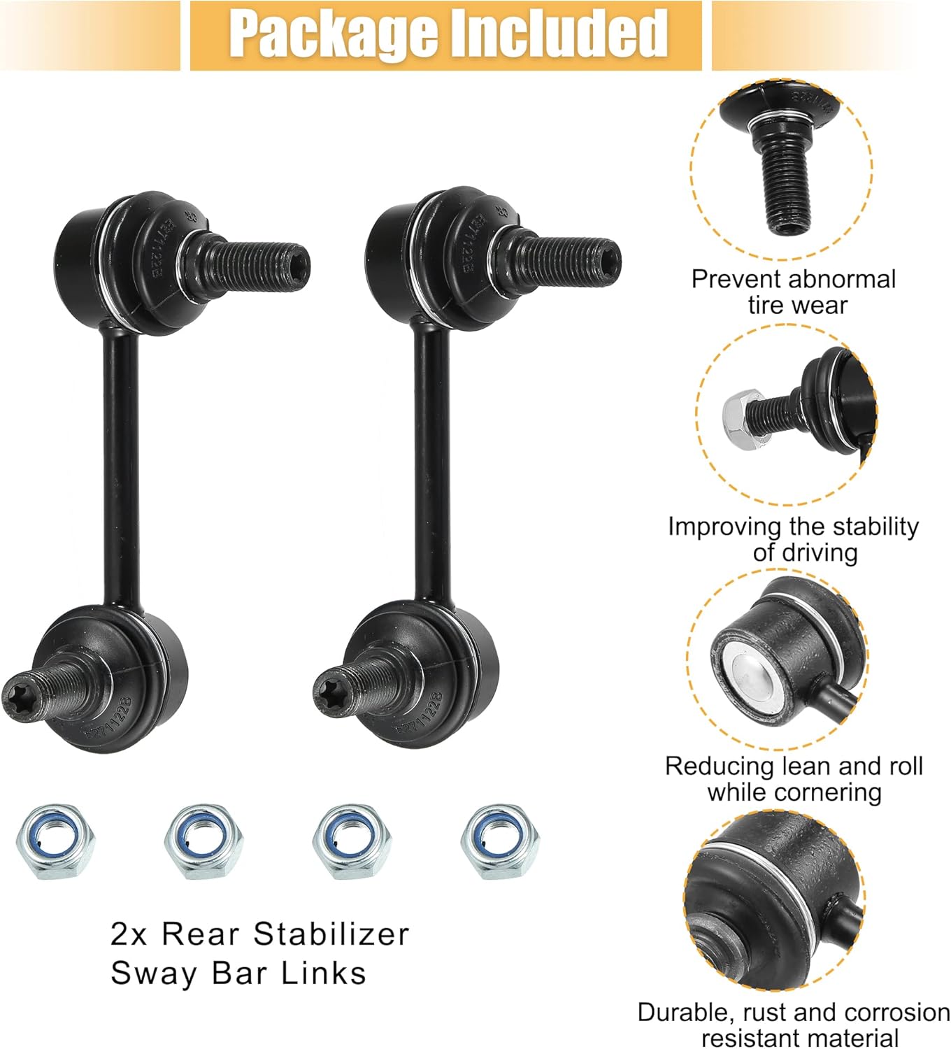 X AUTOHAUX 2pcs Rear Sway Bar Links K90452 K90453 Stabilizer End Link Suspension Kit Replacement for Honda Civic 2001-2005 for Acura EL 2001-2005 52320S5A013