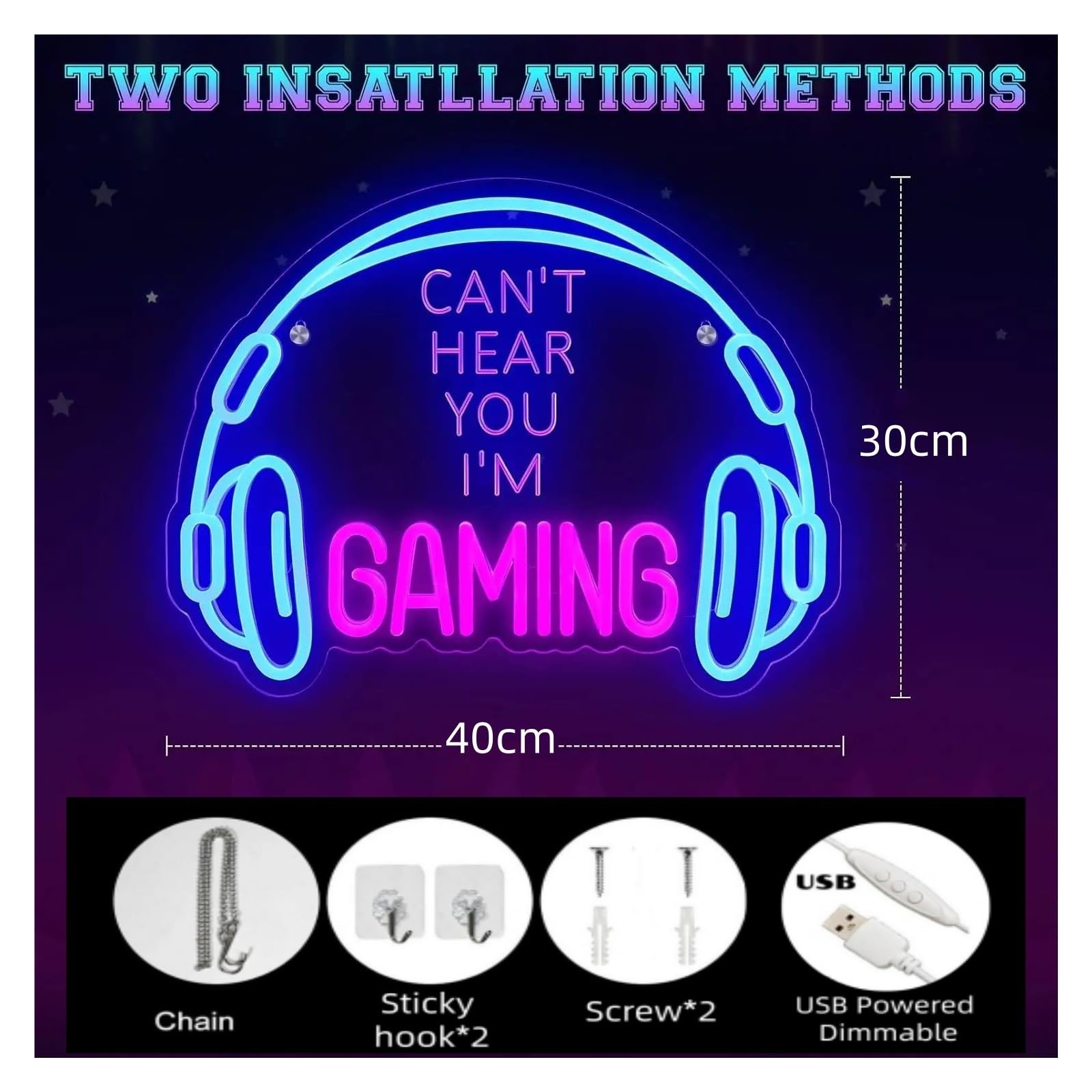 Insegna Luminosa a LED dimmerabile per Videogiochi, Ideale per Giocare, Creare un'atmosfera da Gaming, con Cuffie, Zona Gioco, Camera da Letto e Decorazione murale (Non Ti Sento, s
