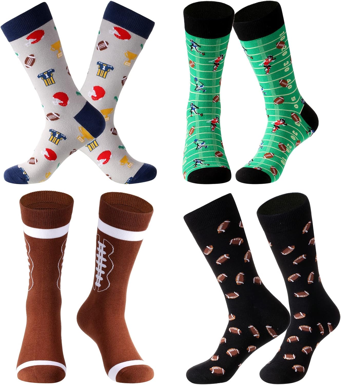Vicenpal 4 Pairs Novelty Football Soccer Socks Casual Christmas Socks Gift for Men Women Teens Sports Series(Football Style)