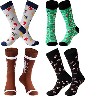 Vicenpal 4 Pairs Novelty Football Soccer Socks - Fun Crew Socks for Men Women Teens, Christmas Sports Gift Pack (4 Styles)