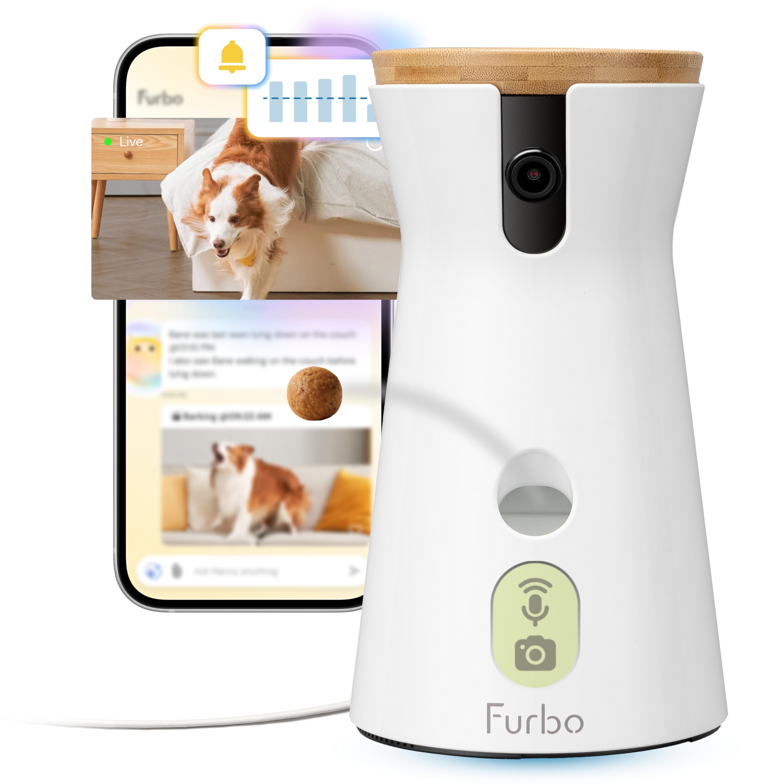 Furbo 360° Hundekamera [ABO ABSCHLUSS ERFORDERLICH] – Smarte Haustierkamera mit Leckerliwurf, 1080p Full HD, 2-Wege-Audio & Farbnachtsicht (3 Monate Mindeslaufzeit)