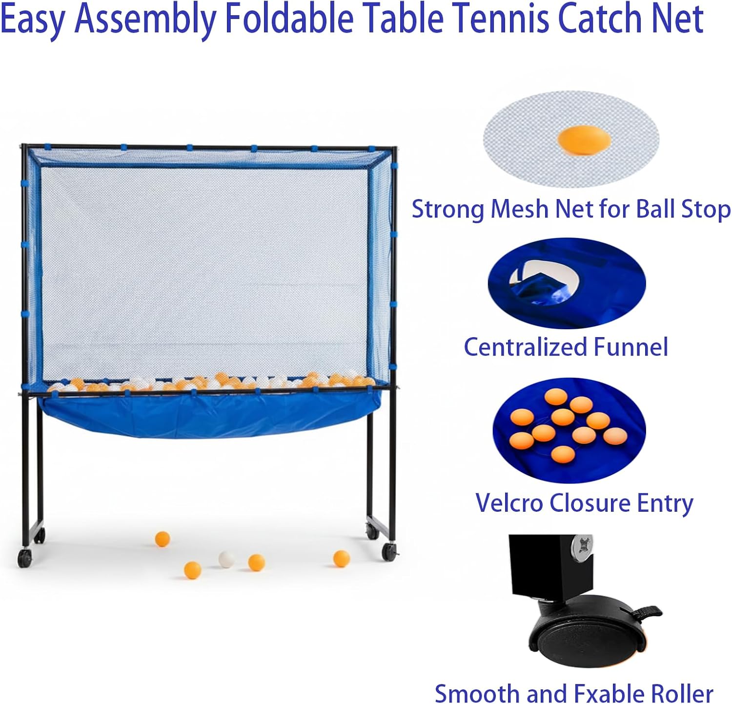 Ping Pong Net,Table Tennis Catch Net with Ball Collection Bag, Ping Pong Training Return Net with Ball Machines & Robots for Practice, Foldable Ping Pong Ball Catcher for Club Training