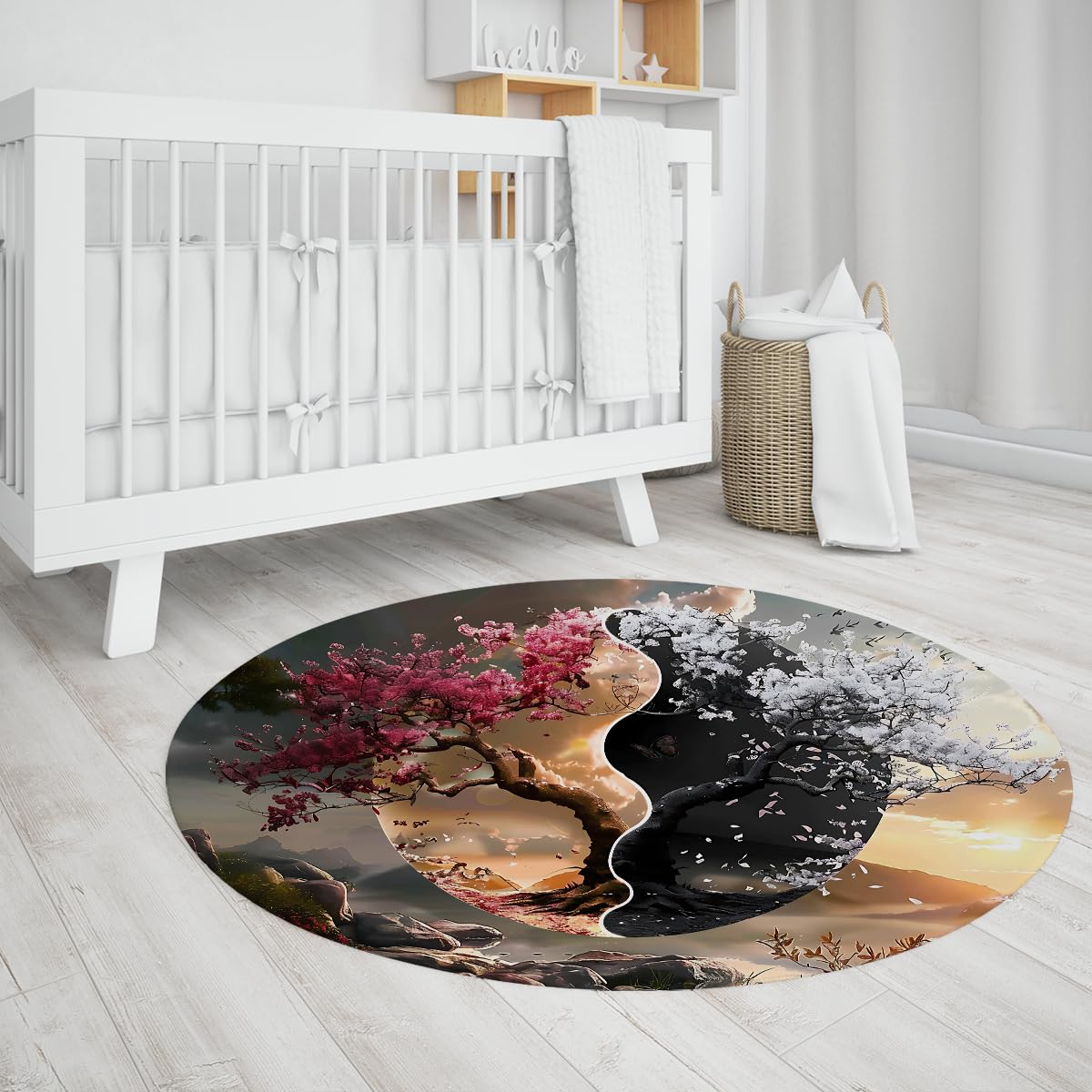 Baum des Lebens Rundteppich 200cm Yin Yang Tai Chi Kreis