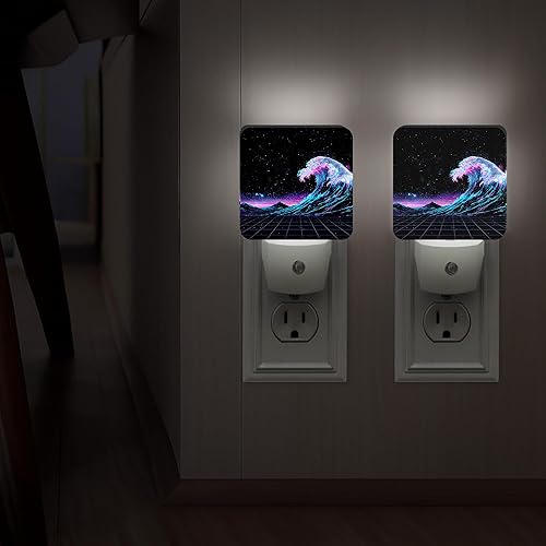 Miniatura 6 de Waves Night Lights Plug Into Wall, Retro Futuristic Stars Mountains Summer Blue Smart Led Plug in Night Lights for Wall Socket for Bedroom Kids Room