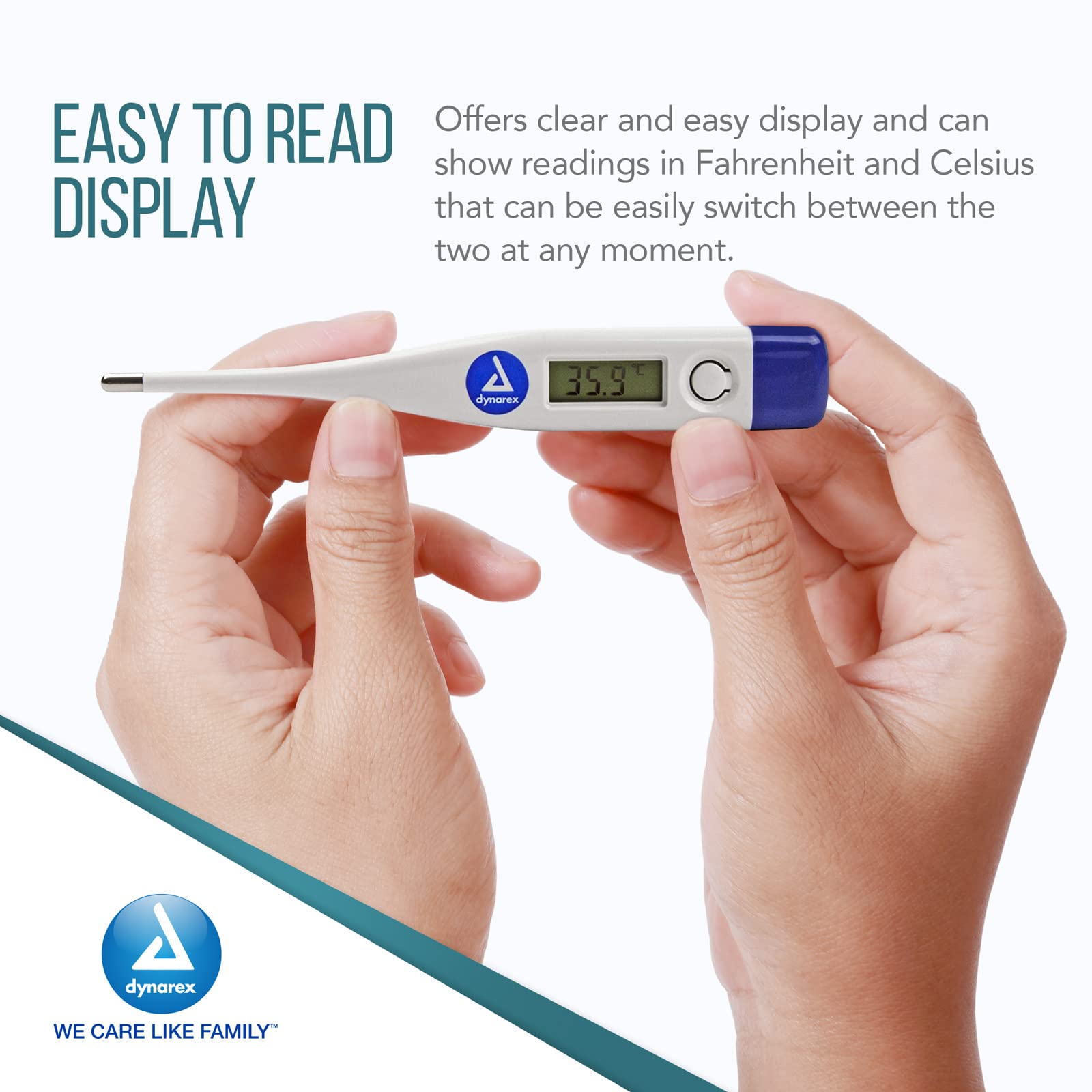 Dynarex Digital Thermometer - for Fast, Accurate Temperature Measurements - Celsius or Fahrenheit, with Auto Shut Off - Standard Tips, 12 Per Case