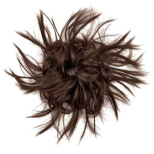 Miniatura 5 de KETHBE Pieza de pelo de moño desordenado, pelo sintético despeinado, coleta corta con banda elástica de goma para mujeres (castaño marrón)