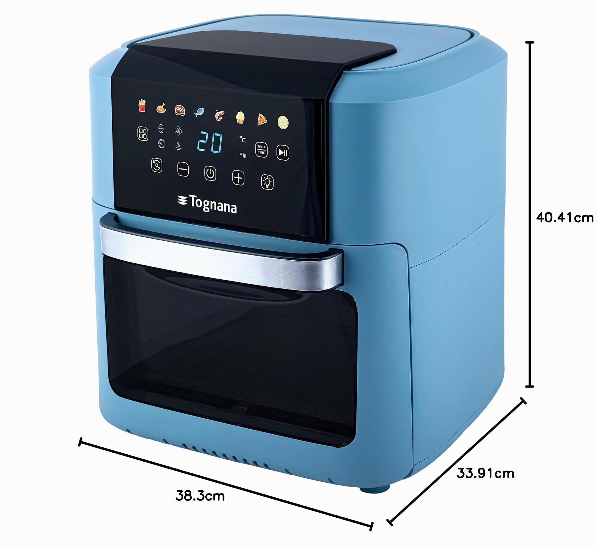 Tognana Iridea, Freidora y Horno de Aire 11 L, Plástico-Acero Inoxidable, Azul celeste