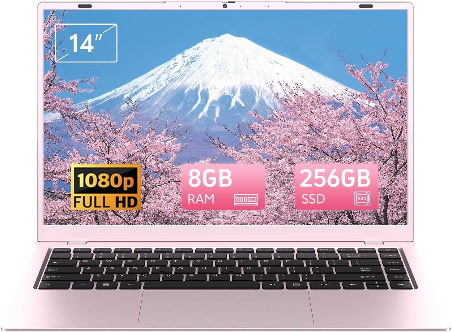 14″ Pink Laptop Computer, Win11, Pentium Gold 6500Y (Up to 3.4GHz), 8GB RAM 256G…