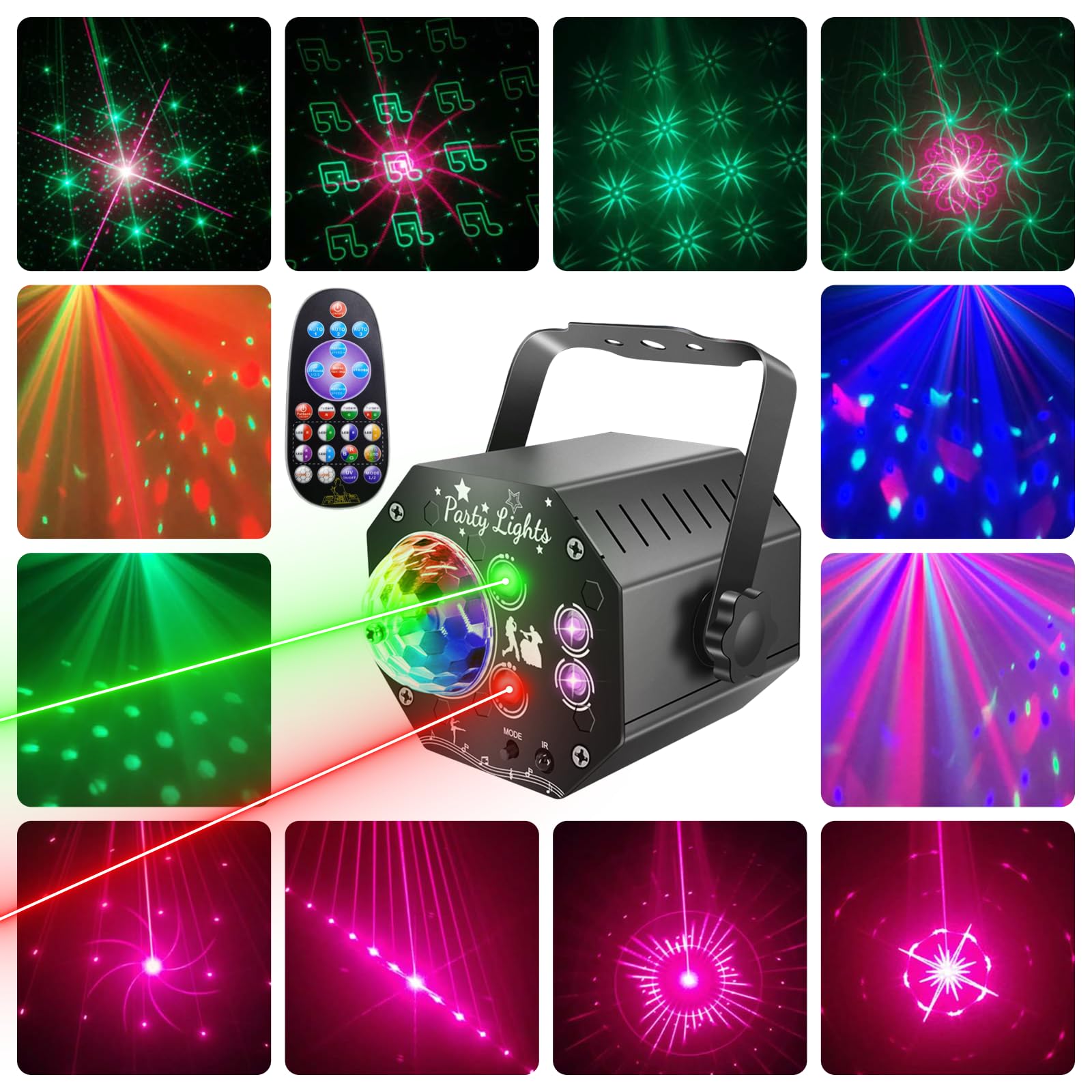 Tomshine Mini Jeu de Lumière Disco 3 en 1 avec Lumière UV Noire, Boule Magique RGB Rotative et 72 Motifs, Stroboscope Lumière DJ avec Télécommande pour Soirée, Fête, Anniversaire, Bar