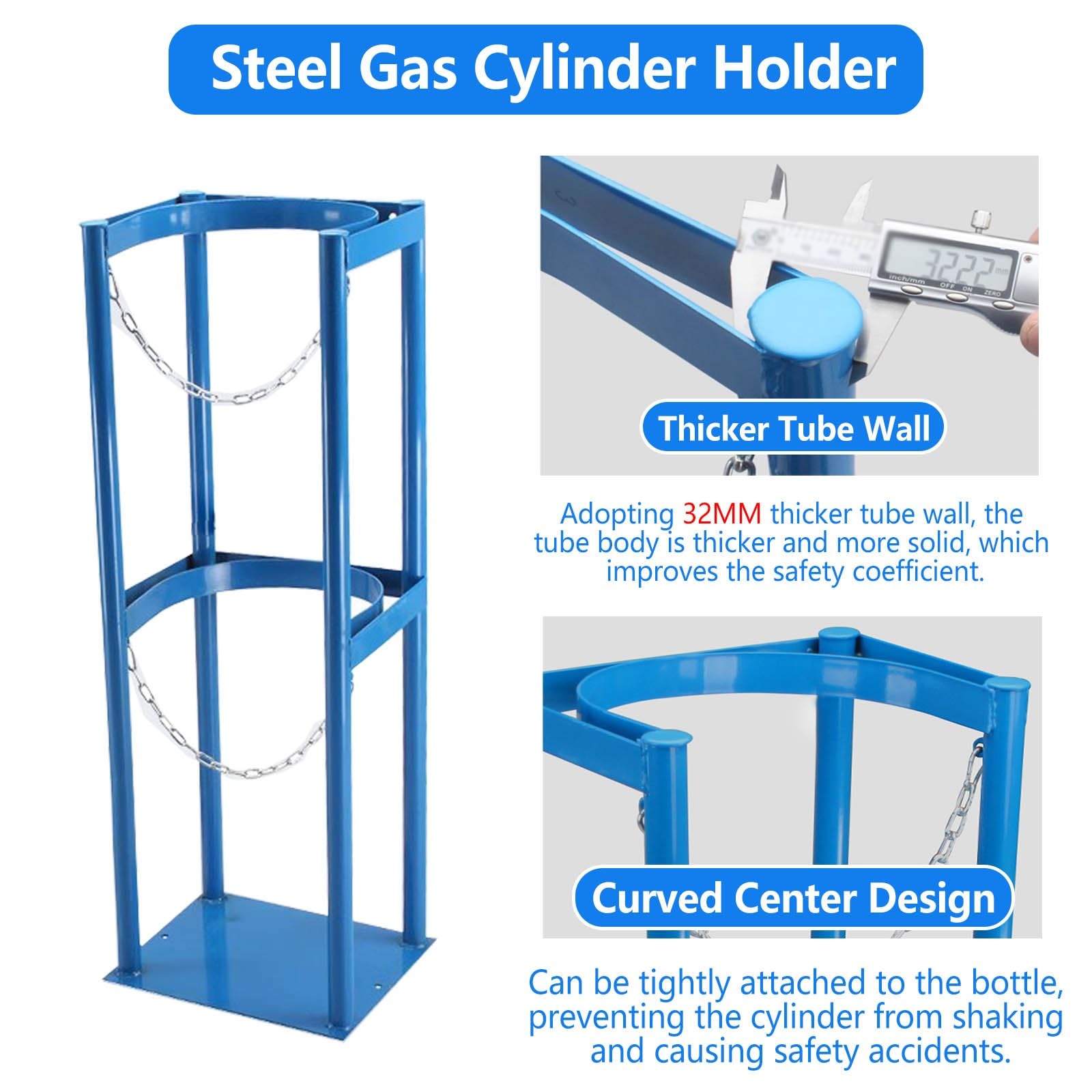 Soporte para Cilindros de oxígeno de Alta Resistencia, Soporte Independiente para Cilindros de Gas con Cadena de Seguridad, Estante Organizador de Acero Reforzado para propano y CO