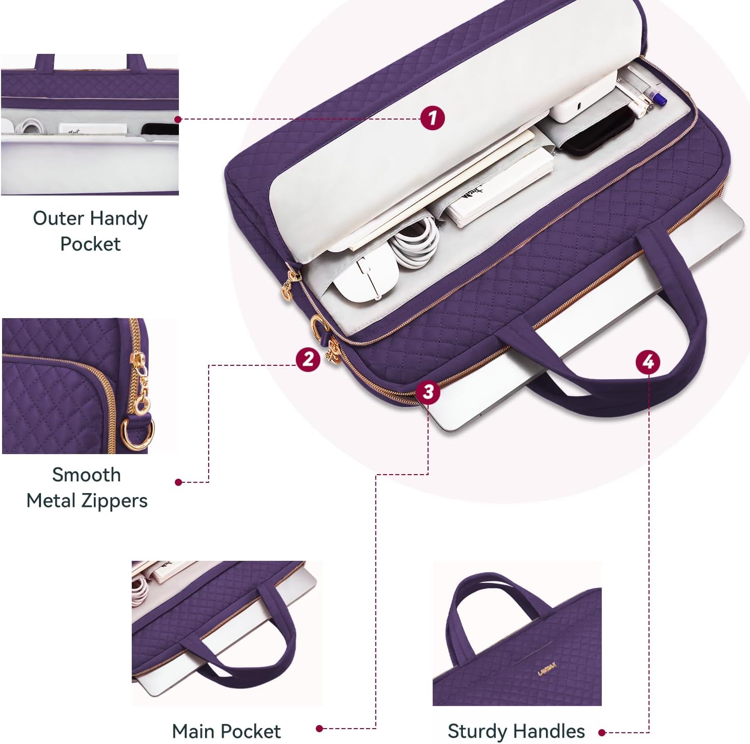 Laptop Case Bag Women Men Computer Sleeve Compatible with MacBook/Dell/HP/Acer/ASUS, Waterproof Shoulder Carrying Briefcase, Purple, 15.6-16 Inch
