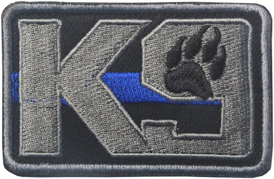 K9 & Crossbone Killer Attack Police Dog Fastener Patch Embroidered Army Swat Morale Hook Loop Backing Tactial Badge Swat for Service Animal Vest (K9 Blue line)