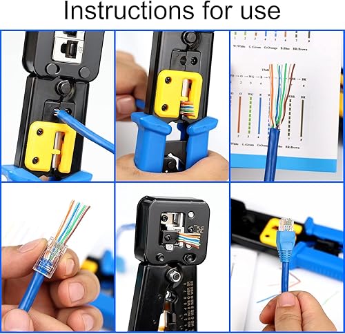 Miniatura 6 de Solsop Kit de herramientas de crimpado RJ45 Cat5e Cat6 de paso a través de Cat5 Cat6 para conectores RJ45RJ12 de paso regular y final con probador