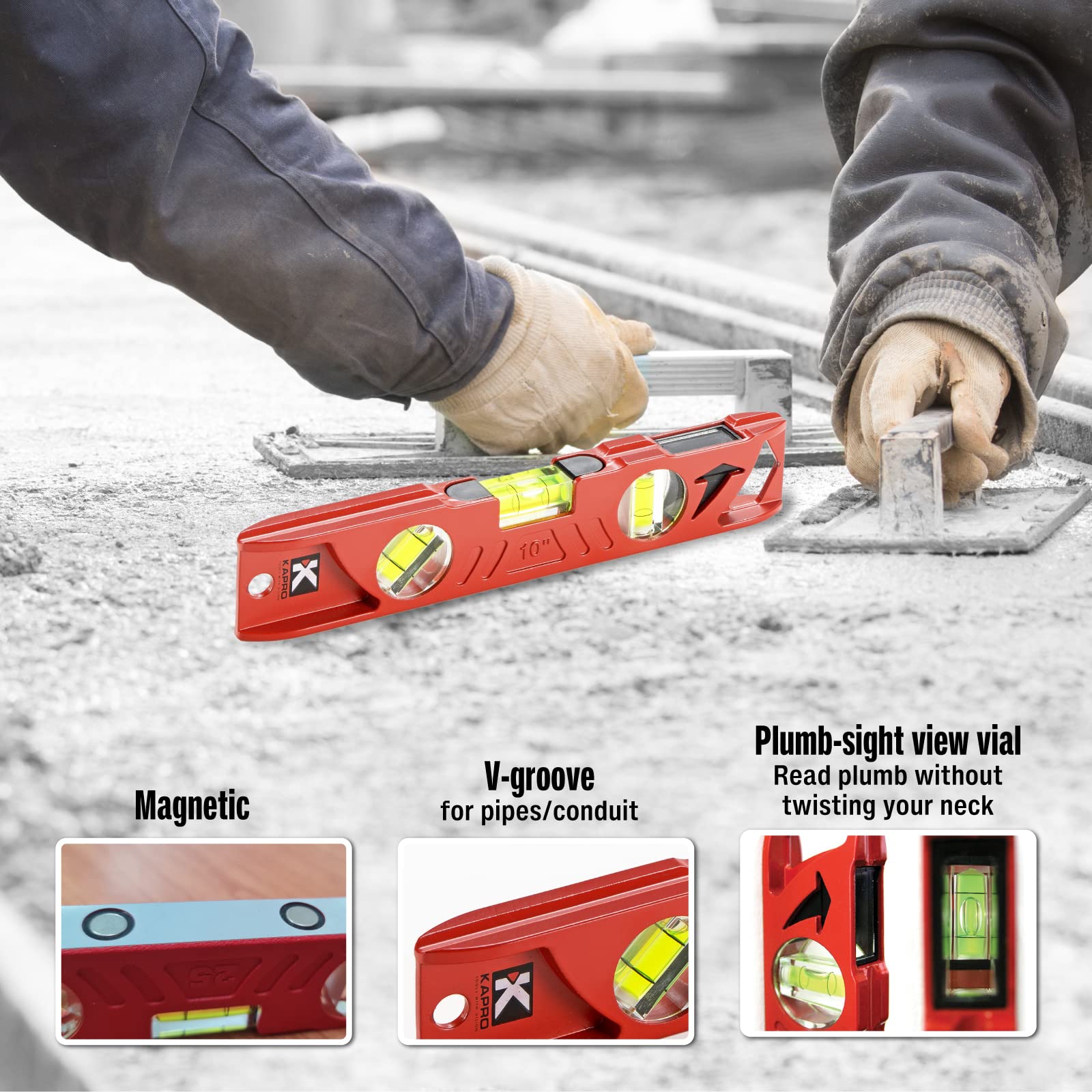 Kapro 923-10-10 10" Cast Aluminum Toolbox Level with Plumb Site