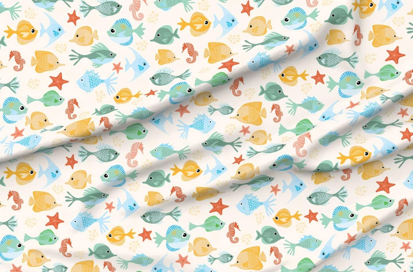 Spoonflower Fabric - Whimsical Fish Coastal Nautical Beach Tropical School Pastel Ocean Printed on Upholstery Velvet Fabric Fat Quarter - Upholstery Home Decor Bottomweight Apparel