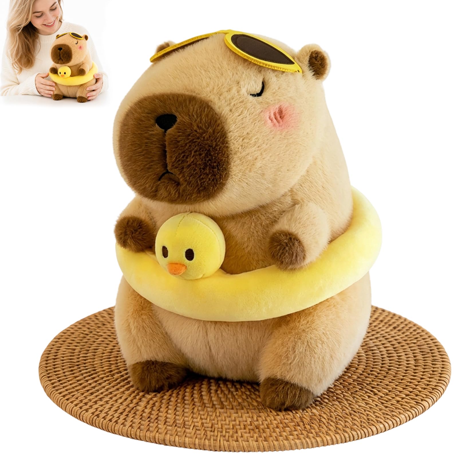 WORUIB Capybara Plush with Duck Ring, 8 Inch Soft Stuffed Animal Toy for Children Aged 3-12, Cuddly Bedtime Companion and Home Decoration, for Capybara Enthusiasts