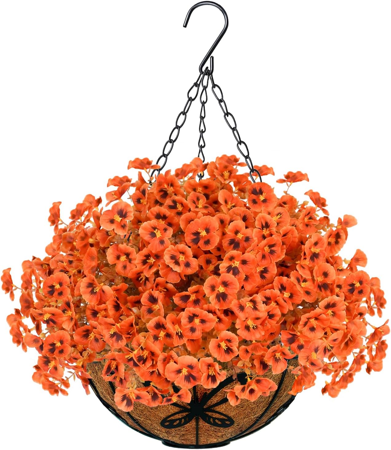 Agusbagli Artificial Hanging Fall Flowers with Baskets for Outdoors Fake Hanging Autumn Plants UV Resistant Faux Orange Flowers in Basket Decor for Porch Patio Garden Yard Window Home Fall Decor 1