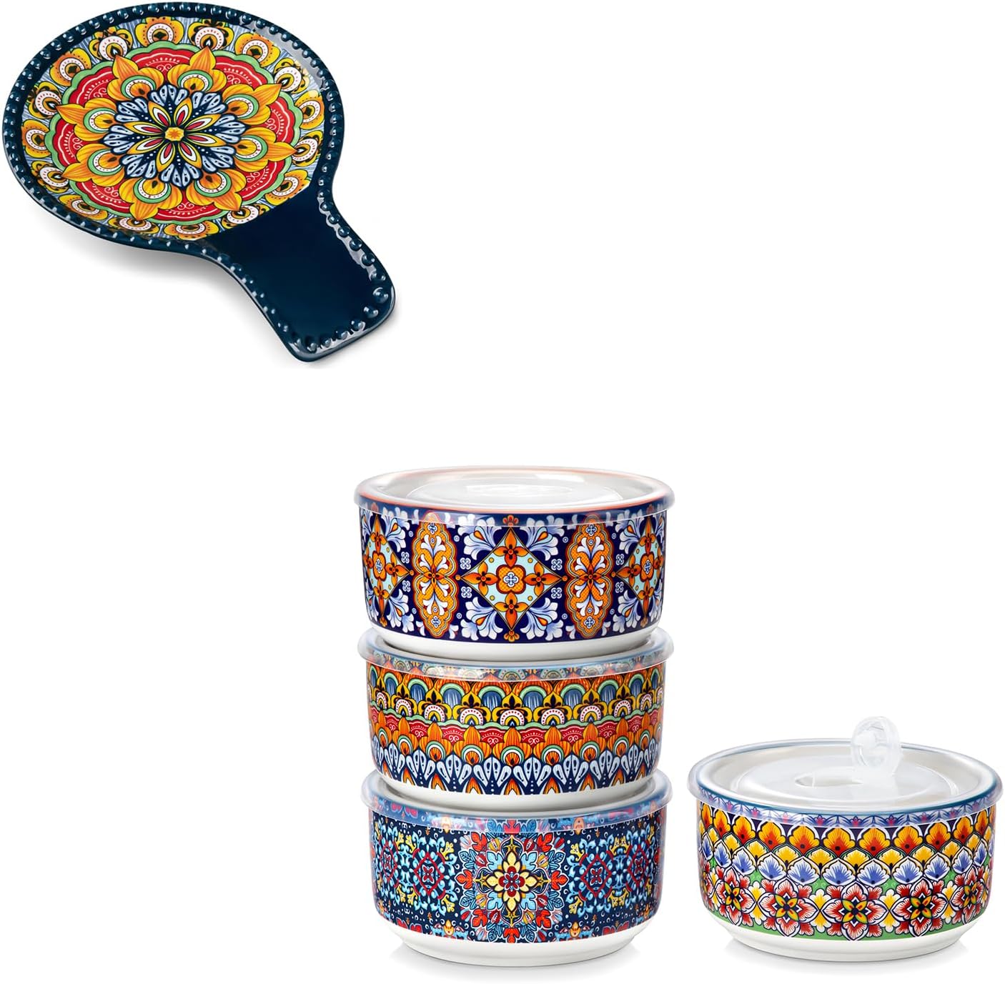 vancasso Ceramic Spoon Rest, 36 oz Ceramic Bowls with Lids Set