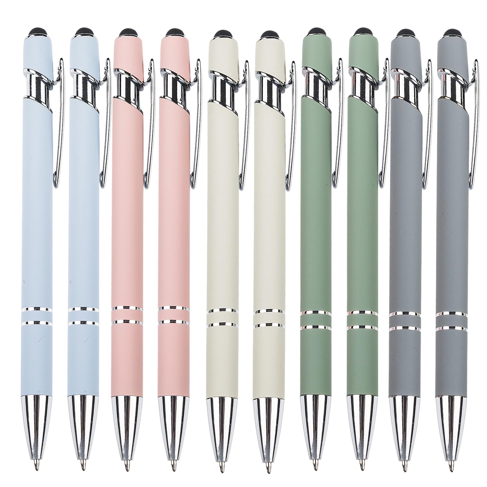 mumrap 10 pcs Ballpoint Pens Retractable Multipack 2 in 1 Pens Set including Stylus tip Black Ink funny pens for work colleagues cute stationary Women Men office gift(Morandi color)