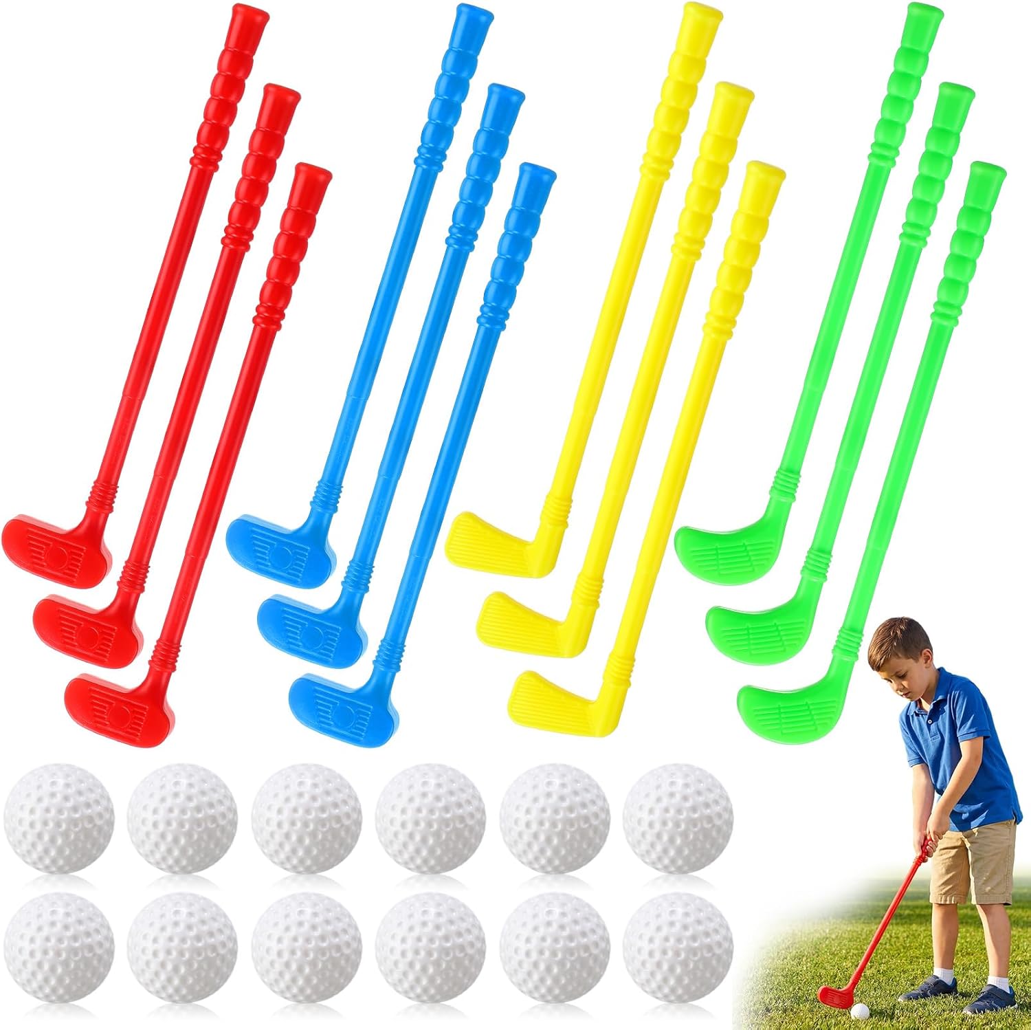 24 Pcs Plastic Mini Golf Clubs for Toddlers, Kids Golf Clubs Toy Set, Toy Balls for Kids Toddlers Outdoor Indoor Lawn Sports for Boys Girls(Elegant)