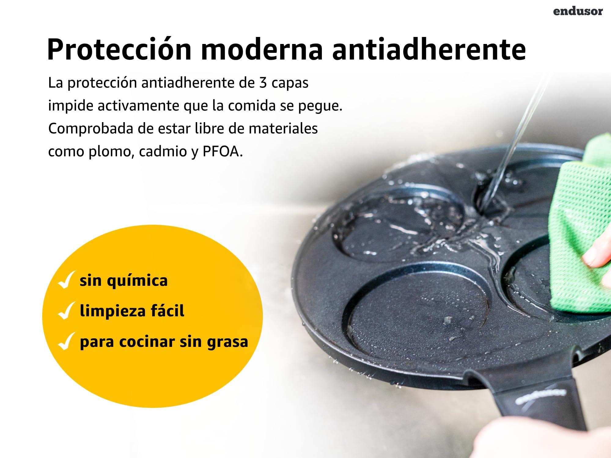 endusor sartén tortitas y pancakes | Sarten de 26cm de diametro con 4 hoyos y protección antiadherente | Todo Tipo de Cocinas e Inducción | Sartén divida para huevos fritos panqueques trotillas