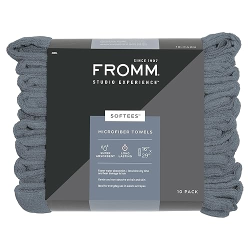 Fromm Softees Toallas de microfibra para peluquerías, peluqueros, spa, gimnasio en azul granito, 16 x 29 pulgadas, 10 toallas perfectas para el