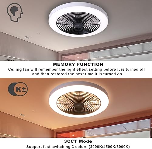 Miniatura 5 de Ventilador de techo moderno de 19.7 pulgadas, ventilador de techo de perfil bajo regulable, cambio de temperatura de color continuo y ventilador de