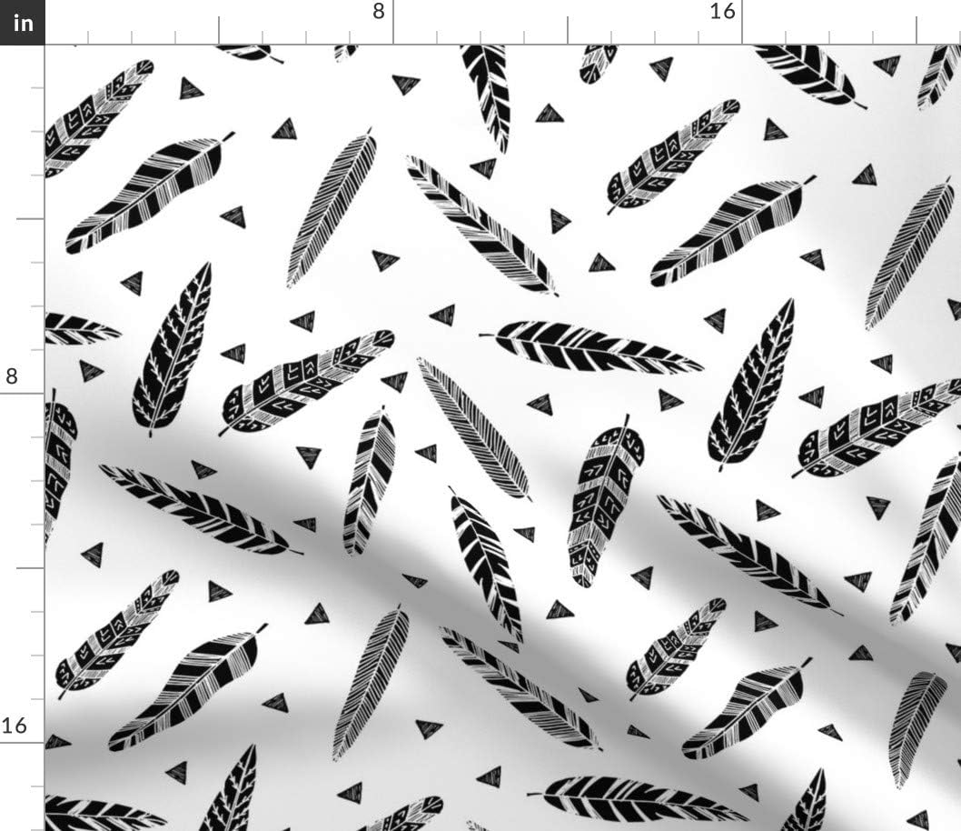 Spoonflower Fabric - Feathers White Black Feather Hipster Boho Trendy Printed on Petal Signature Cotton Fabric Fat Quarter - Sewing Quilting Apparel Crafts Decor