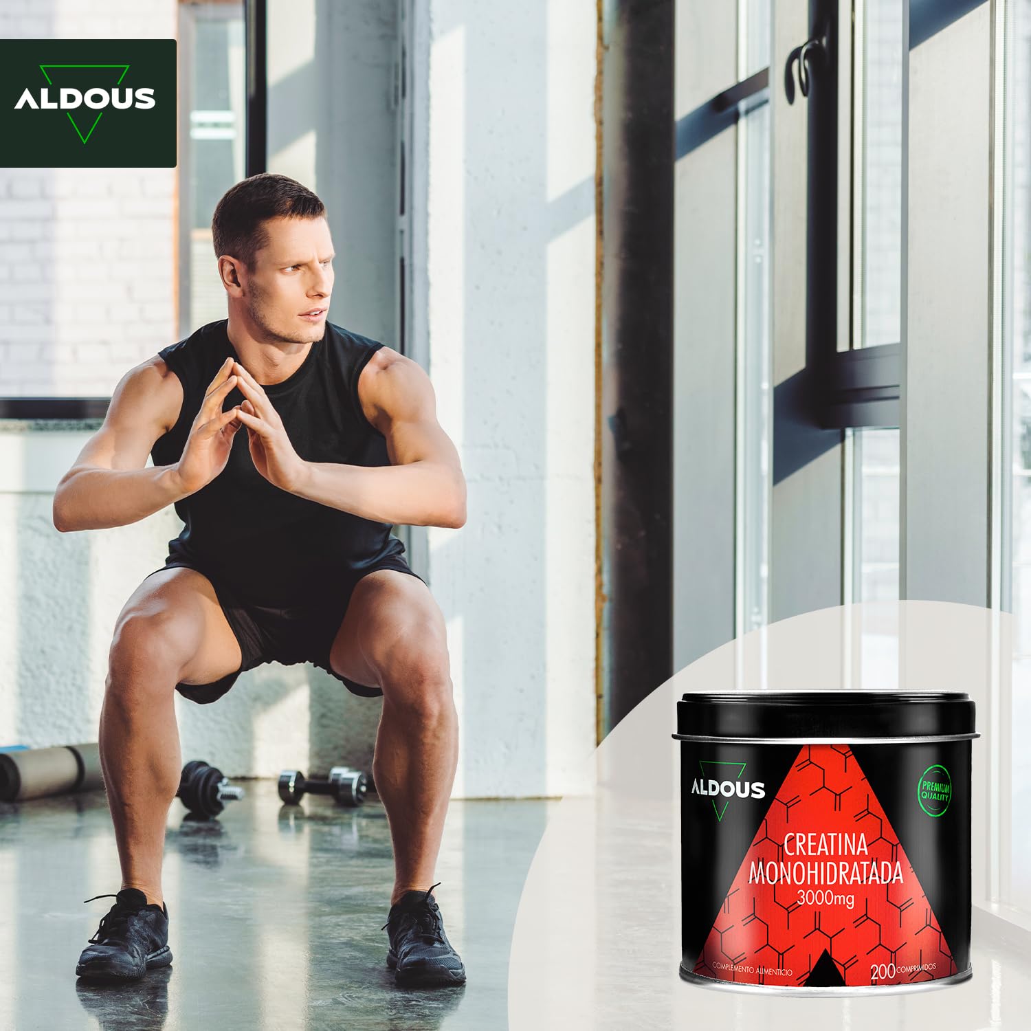 Creatina Monohidratada 3000mg - 200 comprimidos Fáciles de Partir - Recuperador Muscular, Energía, Entrenamiento - Creatina monohidrato - Suplemento Deportivo Potenciador - ALDOUS