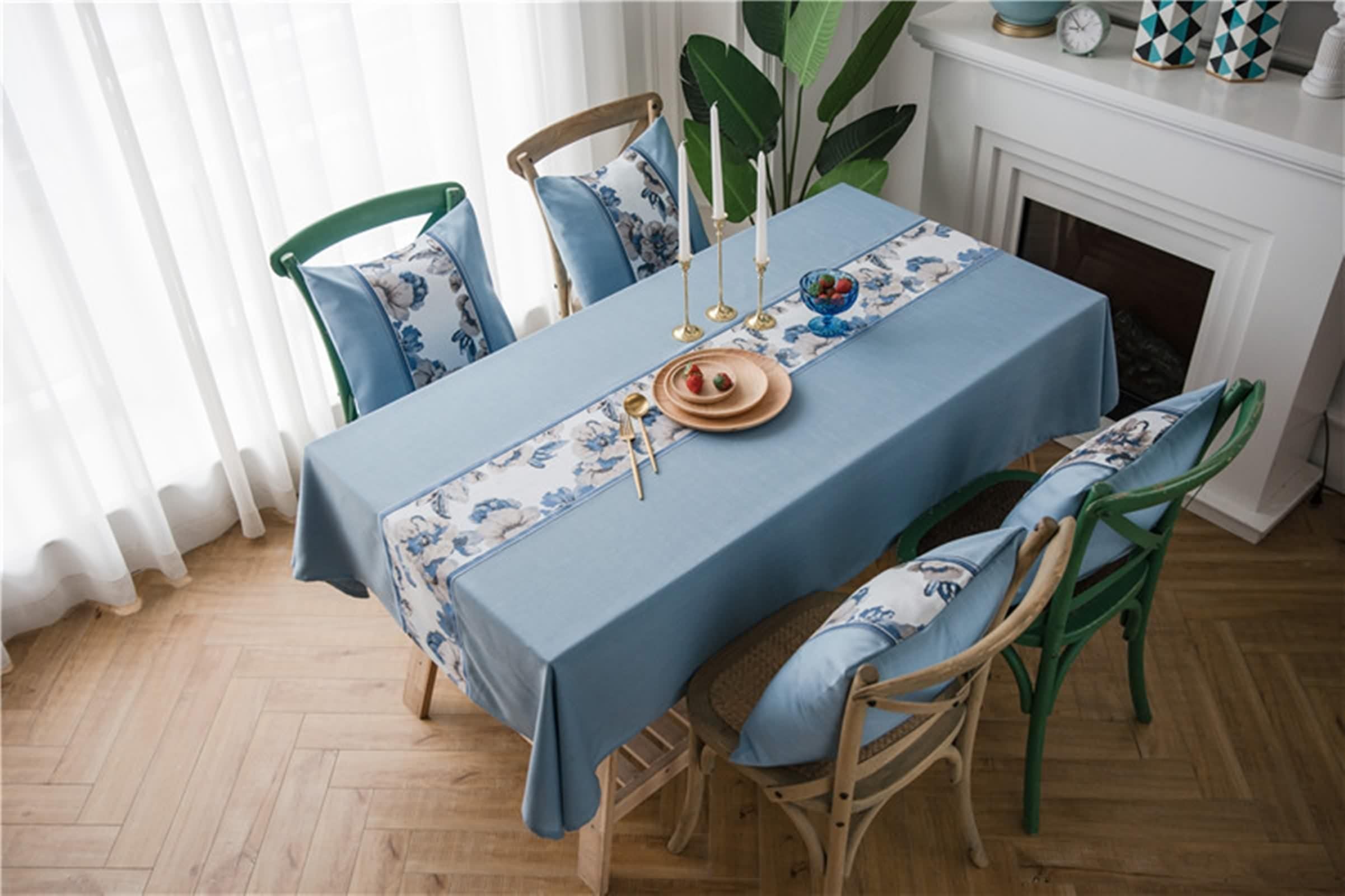 Tovaglia Blu per Feste, Copri Tavolino Soggiorno Poliestere Fiore Decorativa 100X135CM per Compleanno Festa Matrimonio