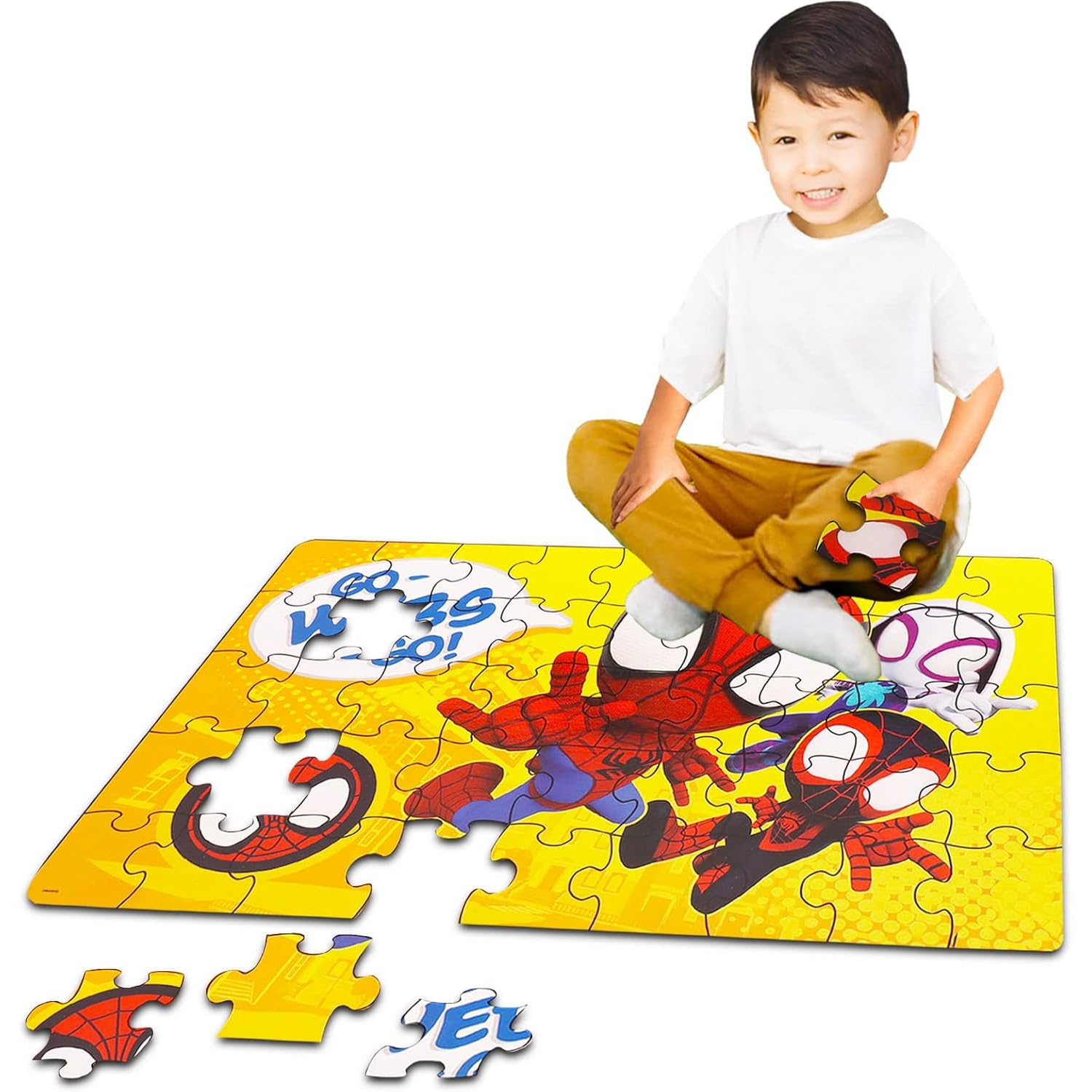Marvel Amazing Spiderman Bodenpuzzle - Bundle mit 46 Teilen Spidey und Friends Puzzle, Aufklebern und mehr | Spidey und seine erstaunlichen Freunde Puzzle für Kinder, Kleinkinder, Jungen, Mädchen
