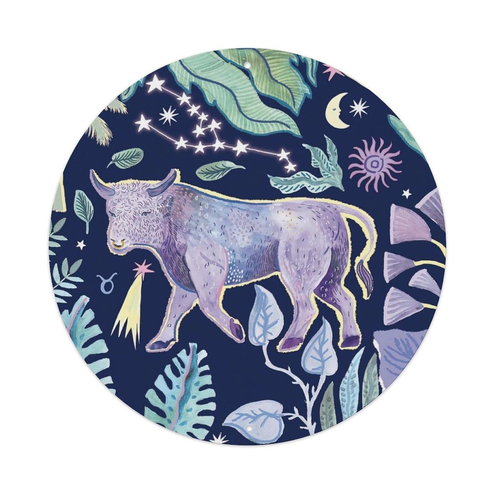 Taurus Art Twelve Constellations Poster Vintage Metal Tin Sign Plaque Wall Decor for Cafe, Club, Garden Round Metal Poster 8x8Inch