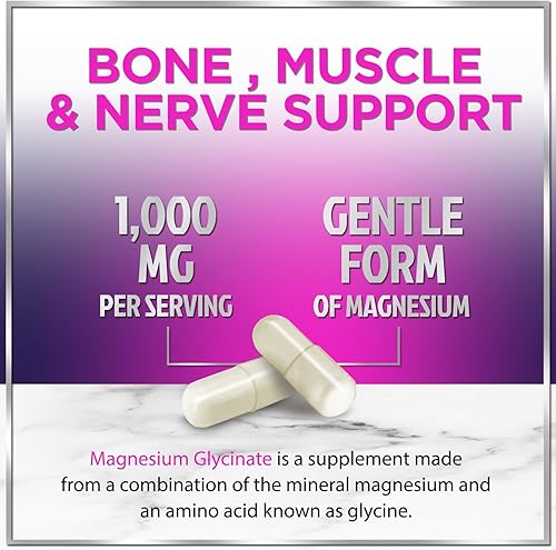 Miniatura 3 de Suplemento de glicinato de magnesio 1000 mg - 100% quelado y purificado - para apoyar el sueño, la salud cardíaca, los músculos y la fuerza ósea -