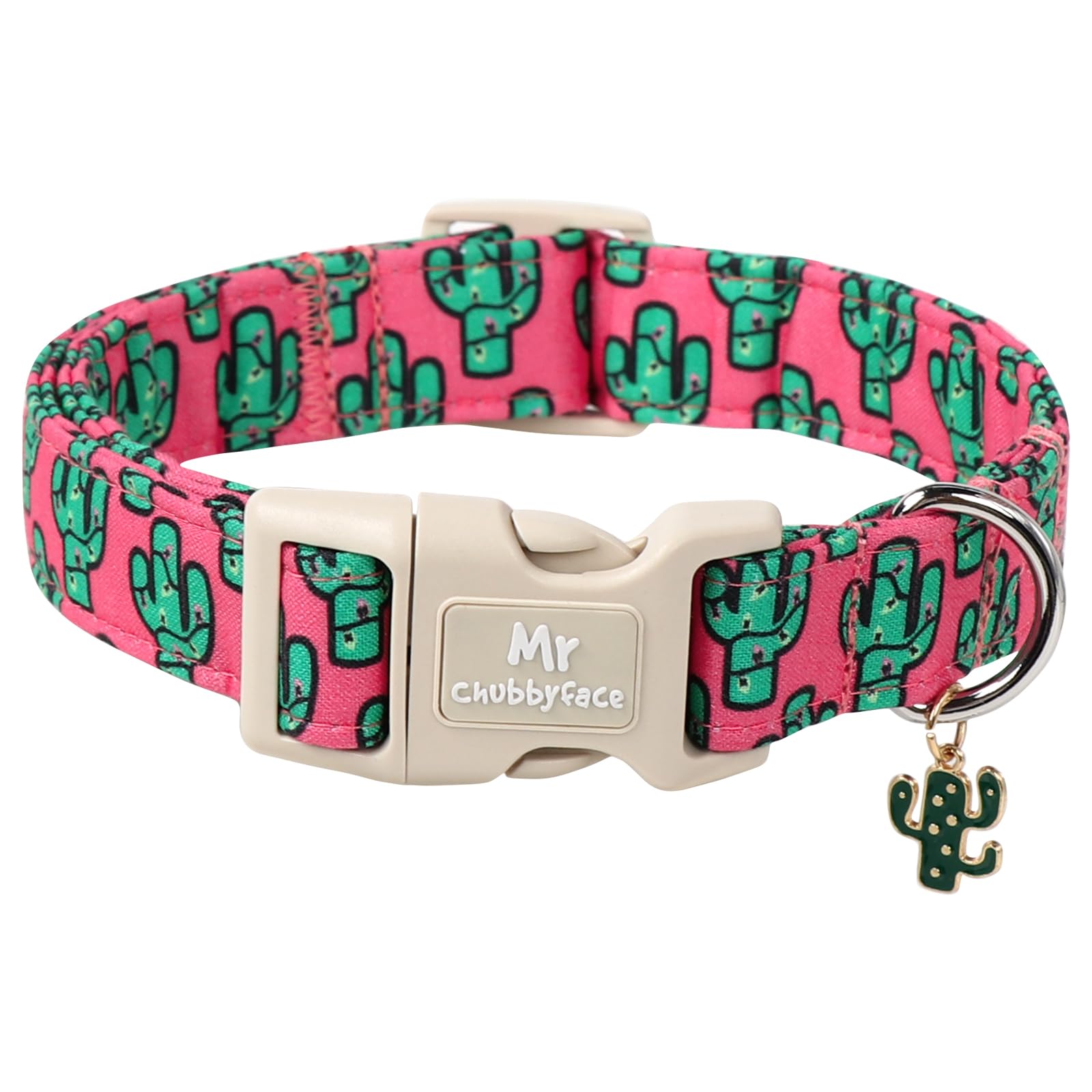 MR.CHUBBYFACE Summer Cactus Dog Collar, Cute Pink Puppy Collar with Plastic Buckle, Cute Pet Collar for Small Medium Large Dogs