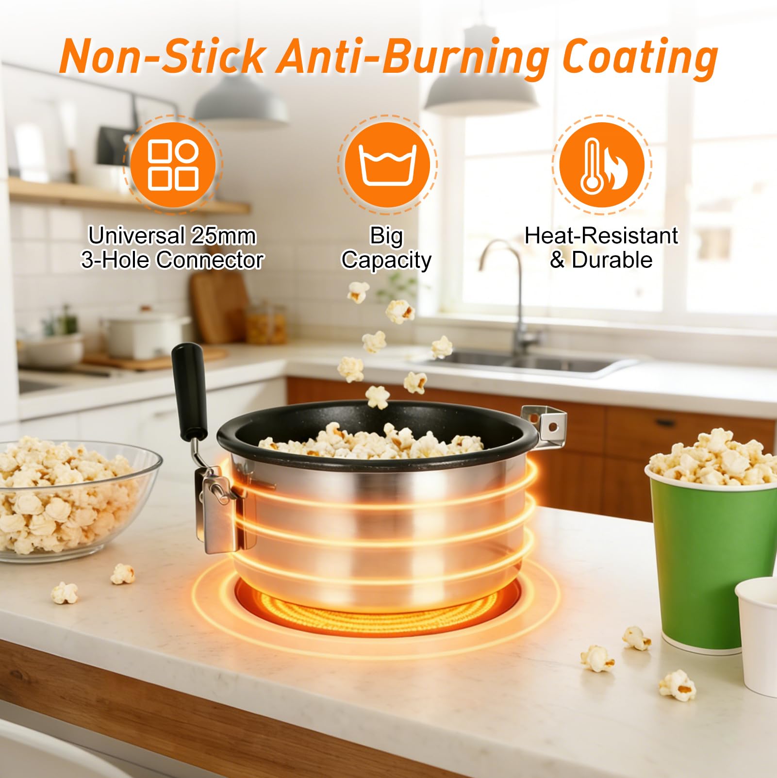 Heissluft Popcornmaschine Zubehör, Popcorntopf mit Antihaft 25mm 3-Loch-Anschluss, Anti Anbrenn Aufsatz für Heißluft Popcornmaschinen,Mais und Snack (Kapazität: 8oz, Ø210mm)
