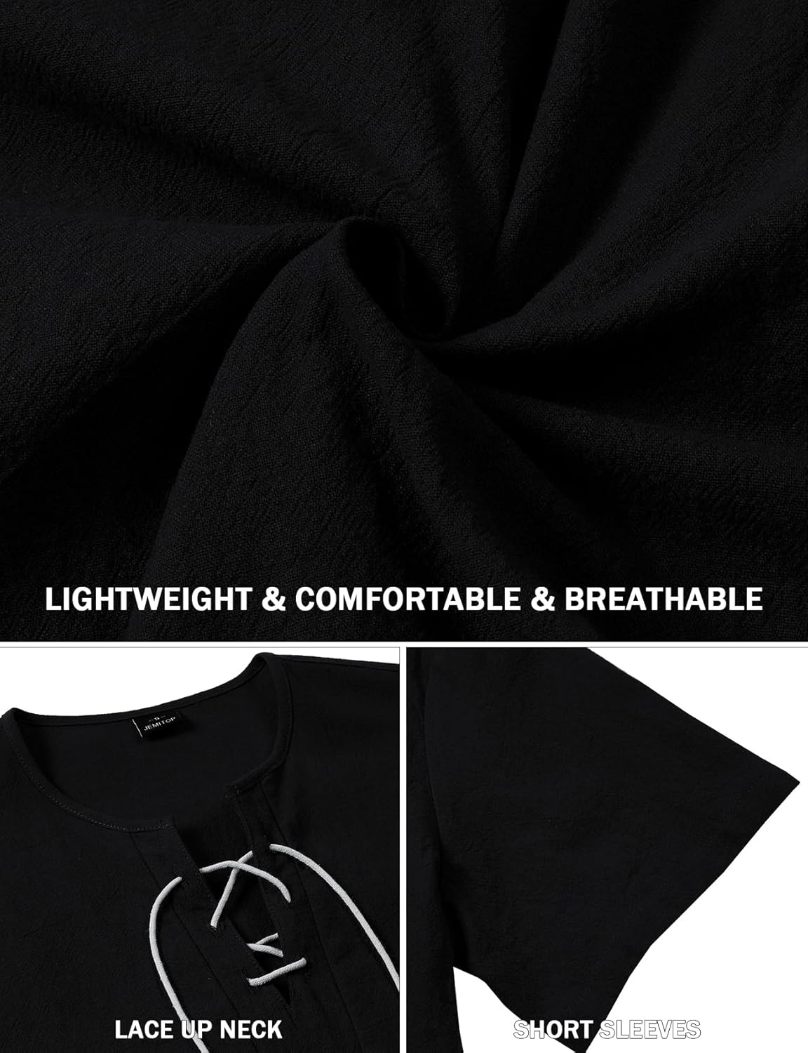 JEMITOP Mens Retro Lace Up Pure Cotton Linen-Like Versatile Breathable Lightweight Shirts for Beach Summer Hippie Boho - Image 6