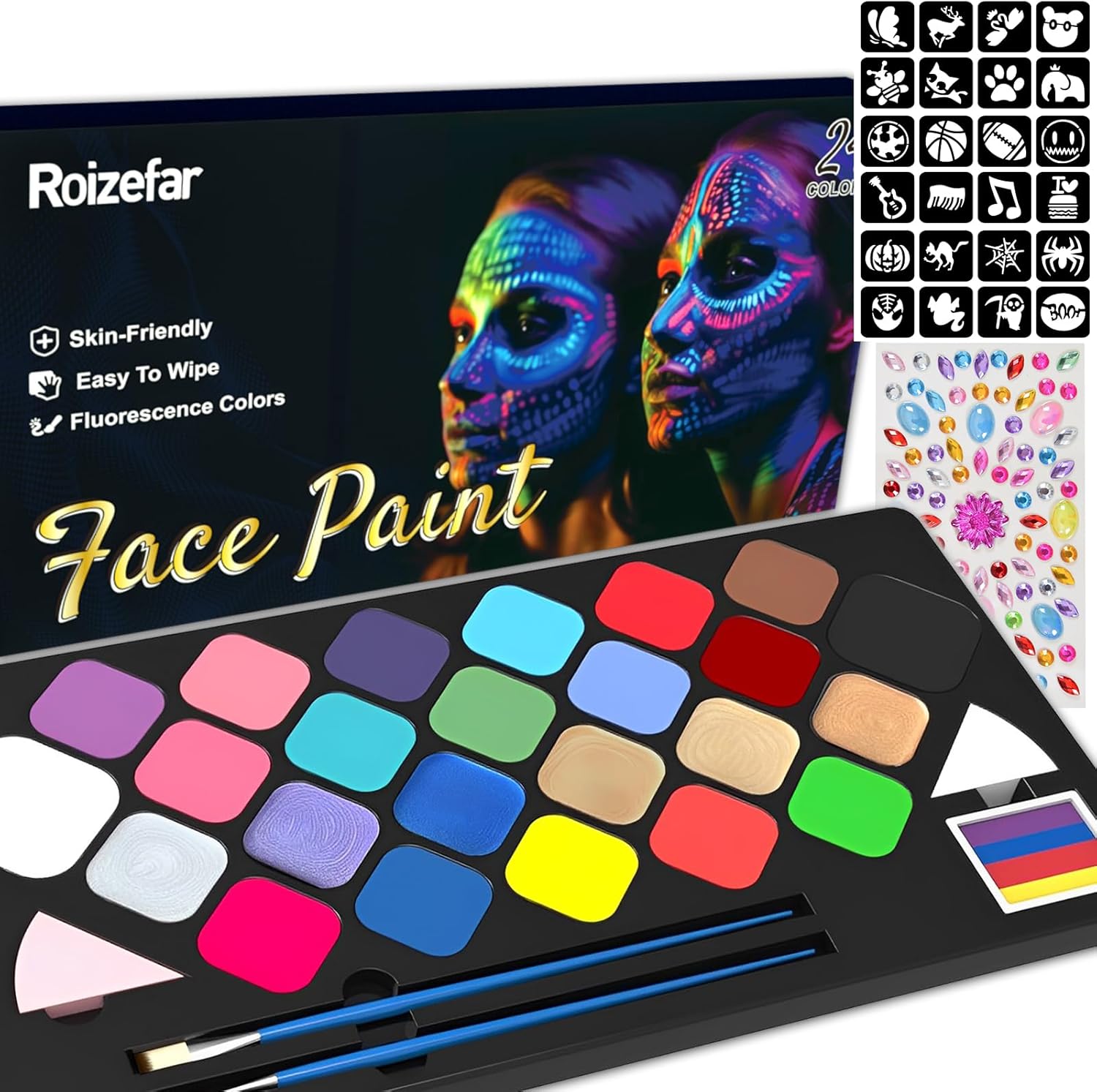 Roizefar Face Painting Kit For Kids 24 Colors Water Based Face Paint