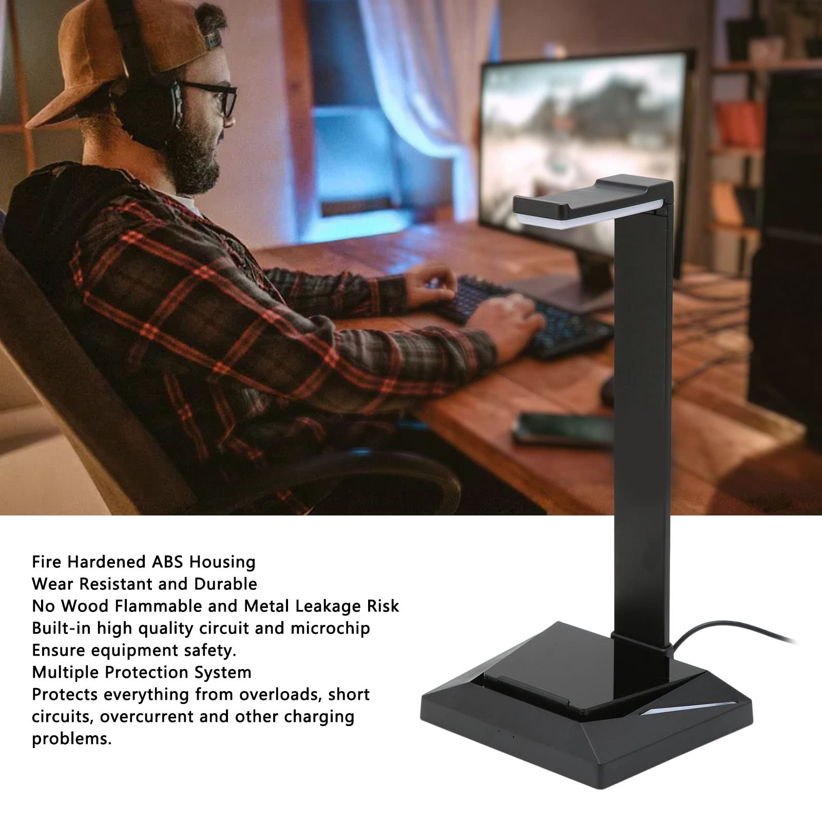 Cuifati Supporto per Cuffie RGB con Porte USB e Type C, per Gamer