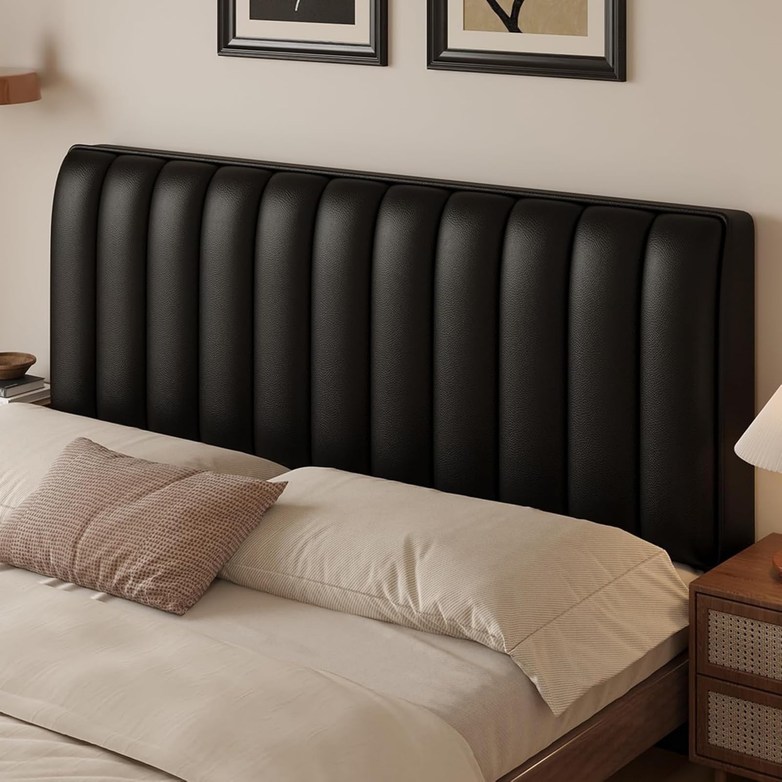 Copertura Per Testiera Letto in Pelle Elastica Imbottita Con Protezione Antipolvere, Universale Per Letti Matrimoniali, Singoli E Una Piazza E Mezza (Nero,180cm)