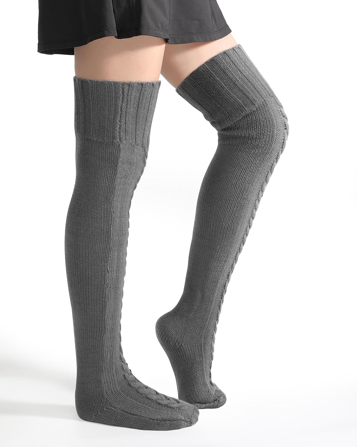 fauson Thigh High Socks - Gray Knee High Socks for Women Warm Thick Tall Thigh High Stockings, Extra Long Winter Over Knee High Socks Leg Warmers