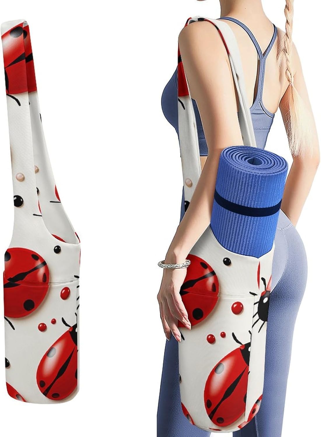Red Ladybug Yoga Mat Bag Yoga Backpack Multi Pocket Exercise Yoga Mat Carrier Multi-Functional Storage Bag for Pilates Beach Travel And Everyday Use