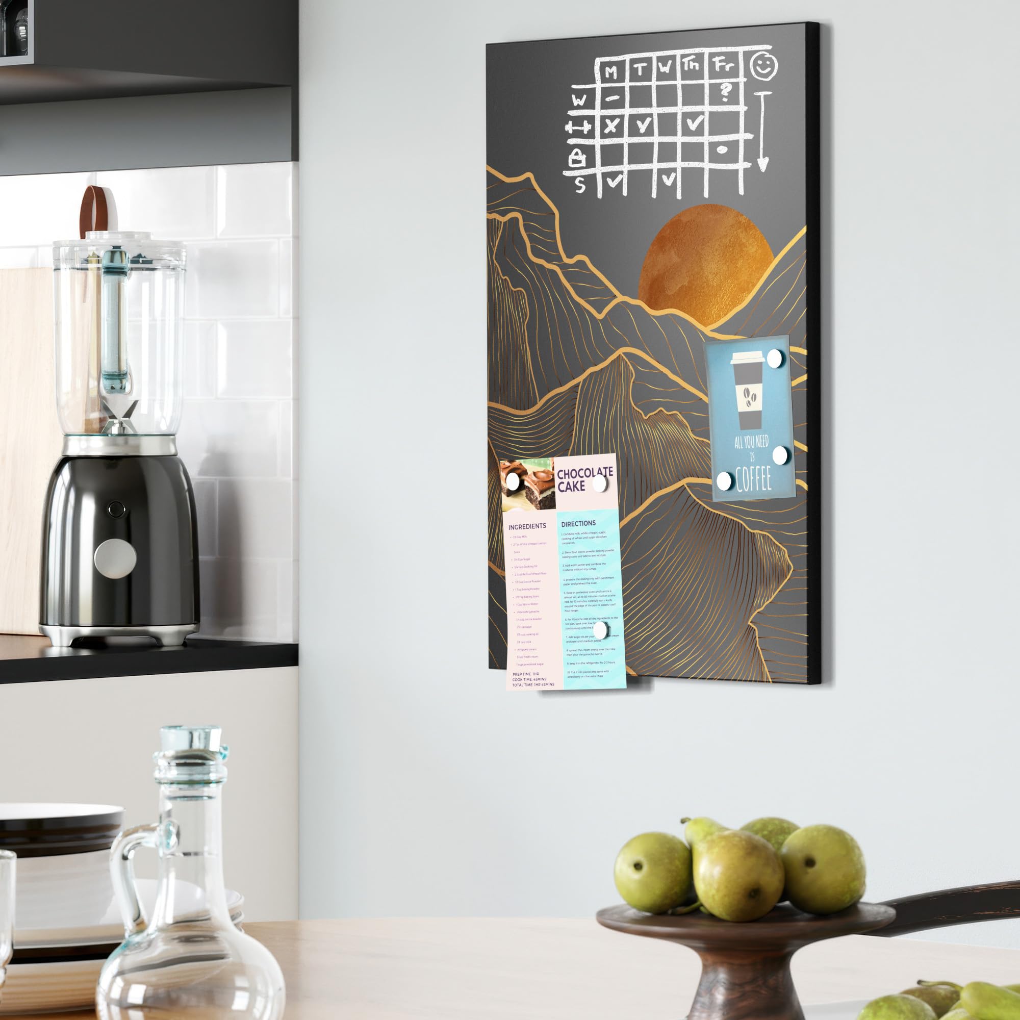 DEQORI Lavagna magnetica con stampa UV, motivo "linee dorate", design rettangolare, 40 x 60 cm, lavagna metallica scrivibile, decorazione da parete per cucina, corridoio, cameretta dei bambini e