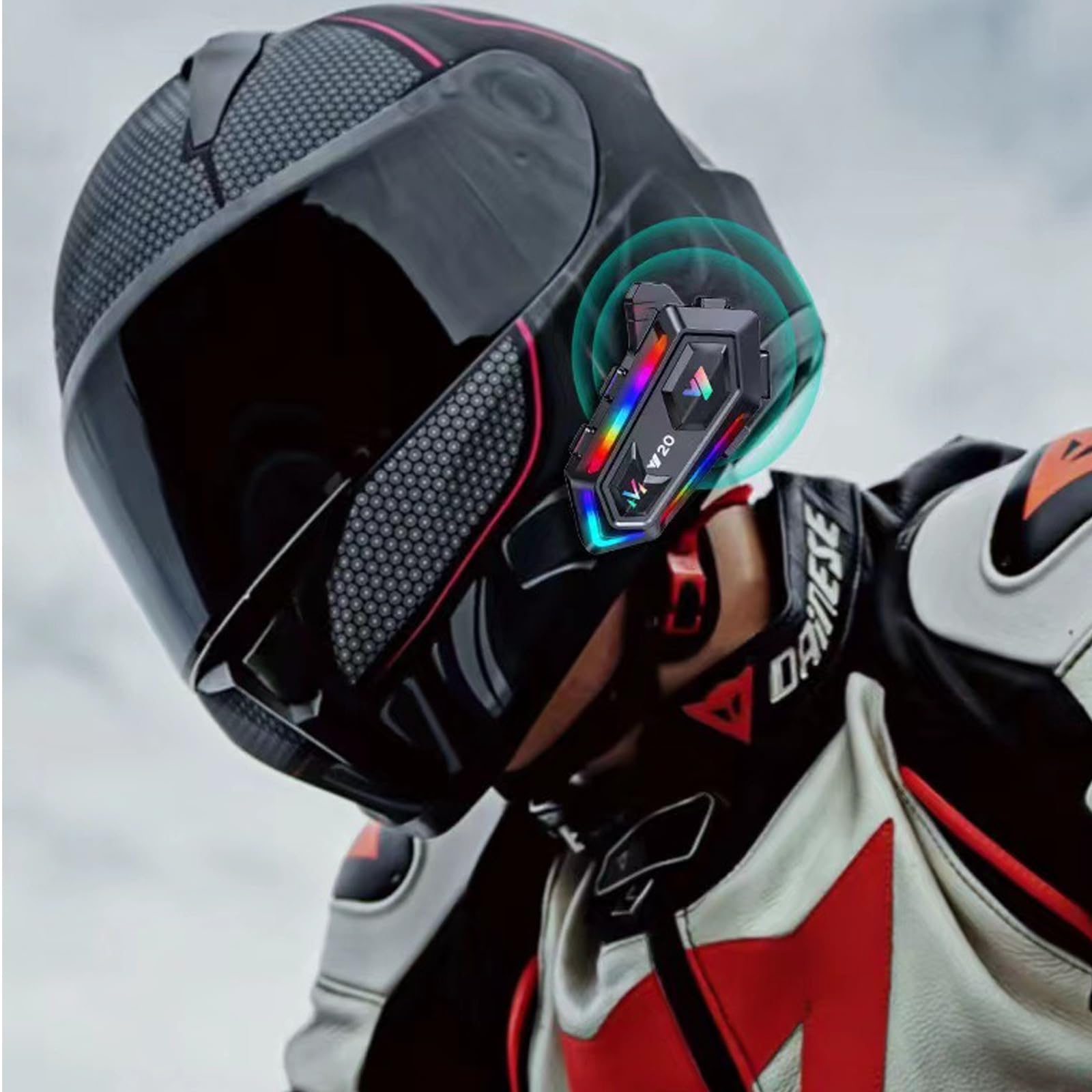 Casco da motociclista Bluetooth Casco Bluetooth Cuffie Bluetooth a doppia riduzione del rumore, RGB/vivavoce/controllo vocale AI/bassi potenti/IPX6 cuffie impermeabili compatibili con tutti i caschi