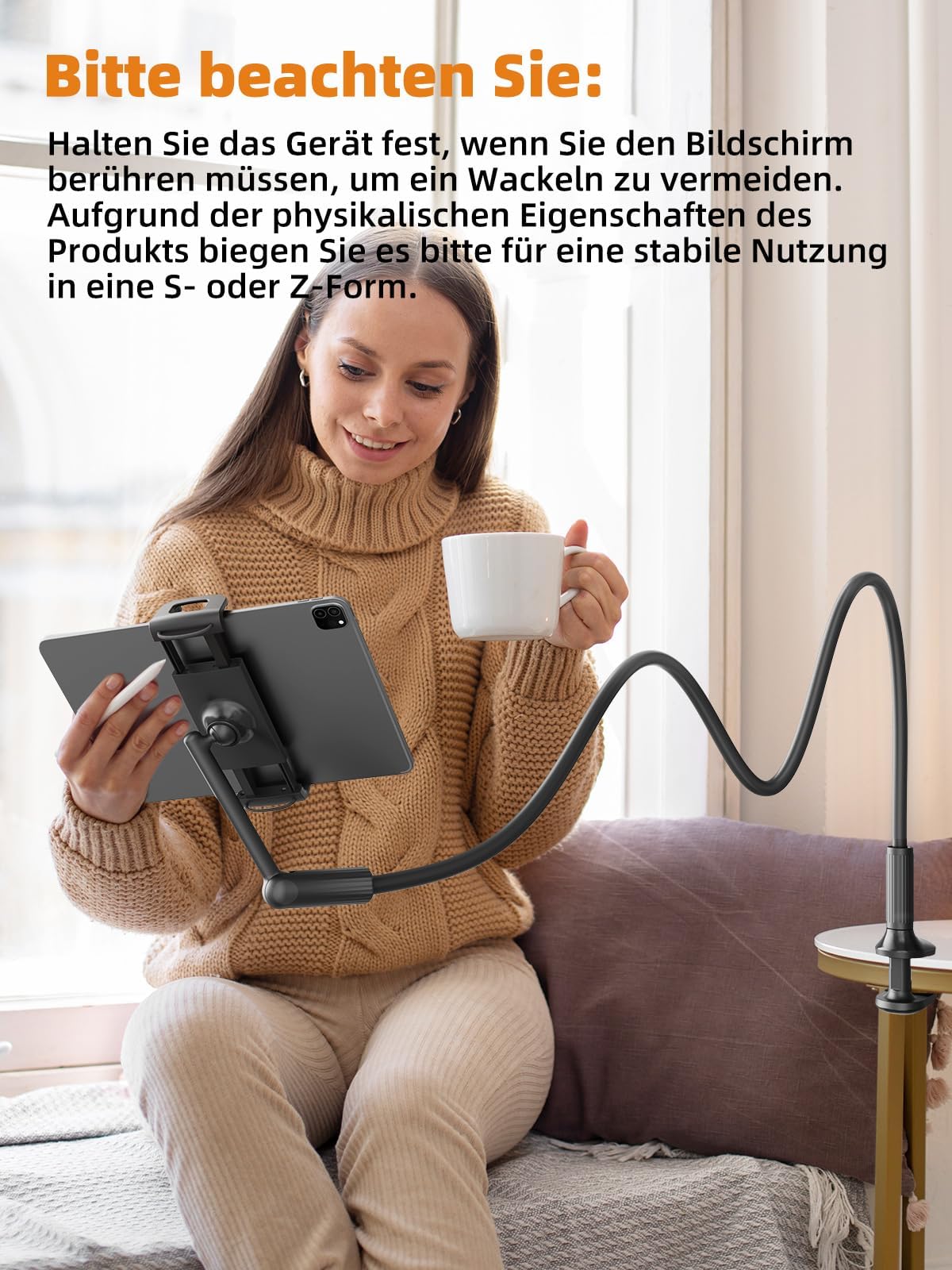 SAIJI 120CM Upgrade Schwanenhals Tablet Halterung, Einhand Verstellbarer iPad Halterung Bett, Kindle Halterung zum Lesen im Bett, Kompatibel mit iPad iPhone, Fire, Alle Geräte von 4,7-12.7"