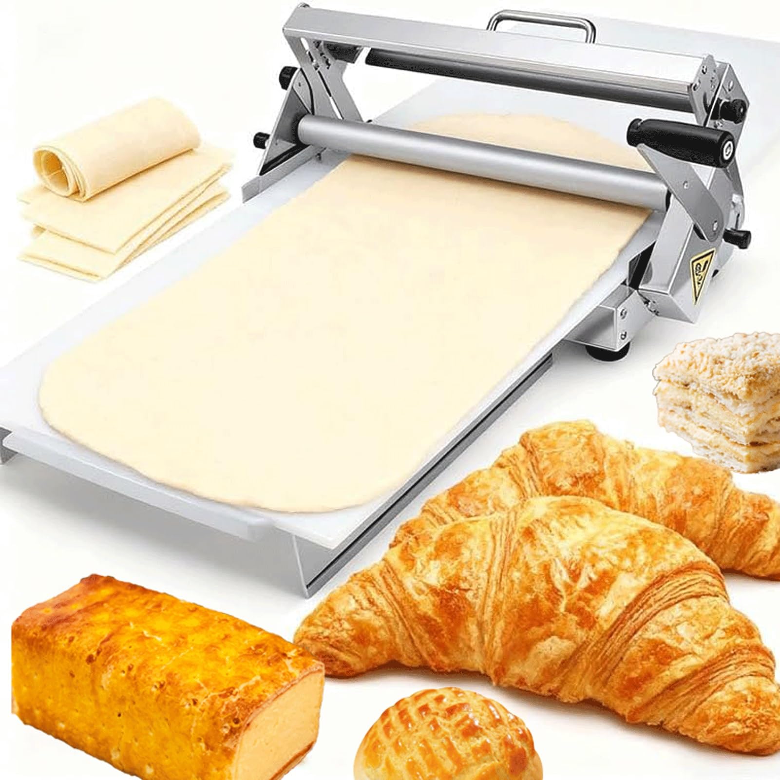 Sfogliatrice Pasticceria, Sfogliatrice Pasticceria Manuale Pieghevole, Sfogliatrice Pasticceria Manuale In Acciaio Inox Per Pizza Perfetta, Croissant, Pasticceria, Fondente(300)