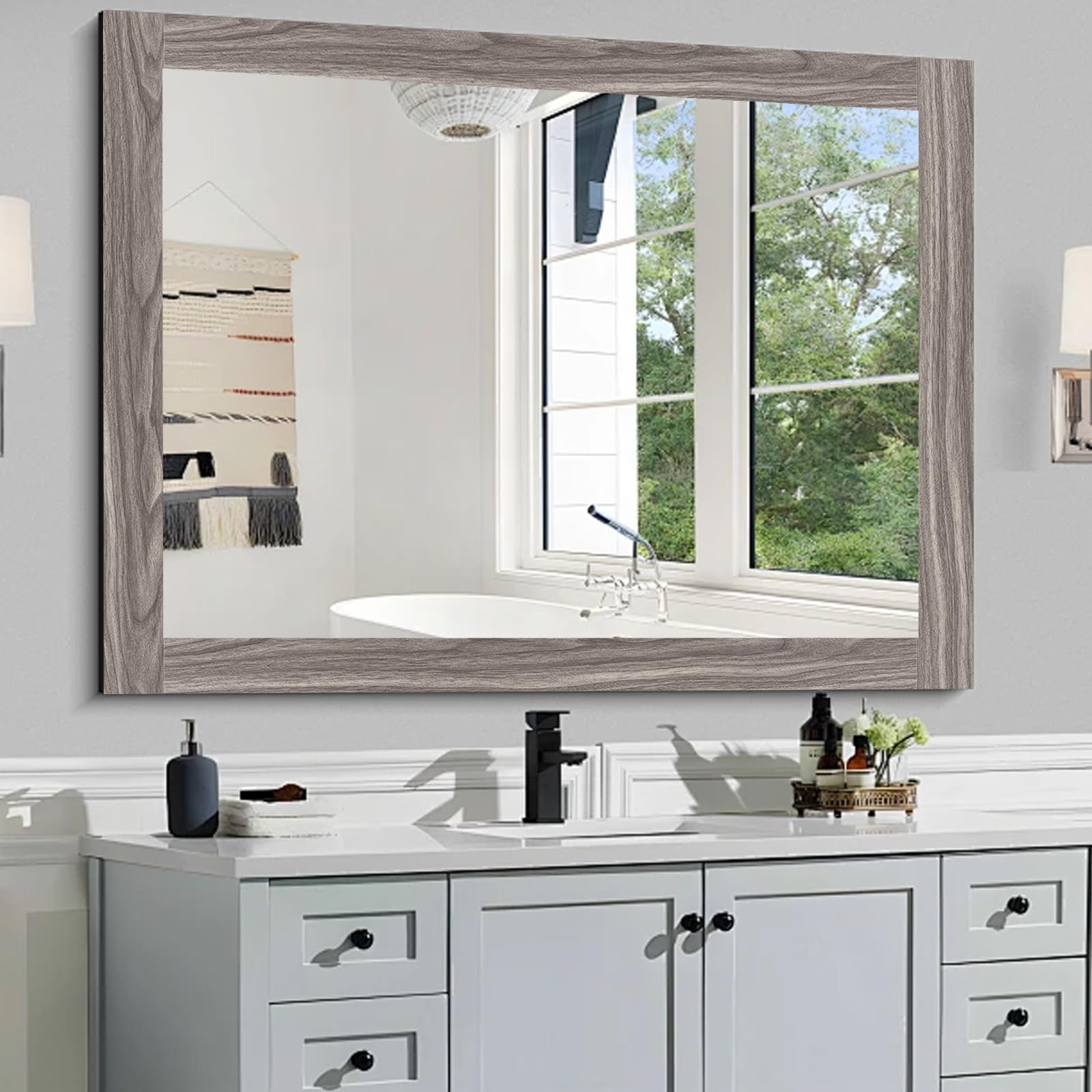 Grey Wood Grain Mirror Border - Peel & Stick -4 Grey Wood Grain Mirror Border - Peel & Stick -4