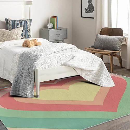 Miniatura 2 de Alfombra retro con diseño de corazón, alfombra de 6 x 8 pies, alfombras estéticas de los años 70 para dormitorio, sala de estar, alfombra de área