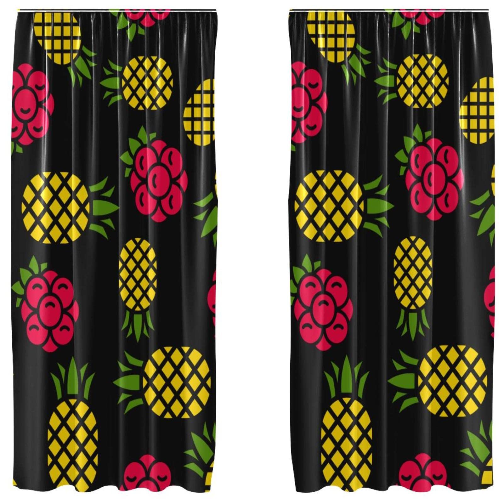 Rideaux légers ananas jaune occultation partielle fenêtre chambre