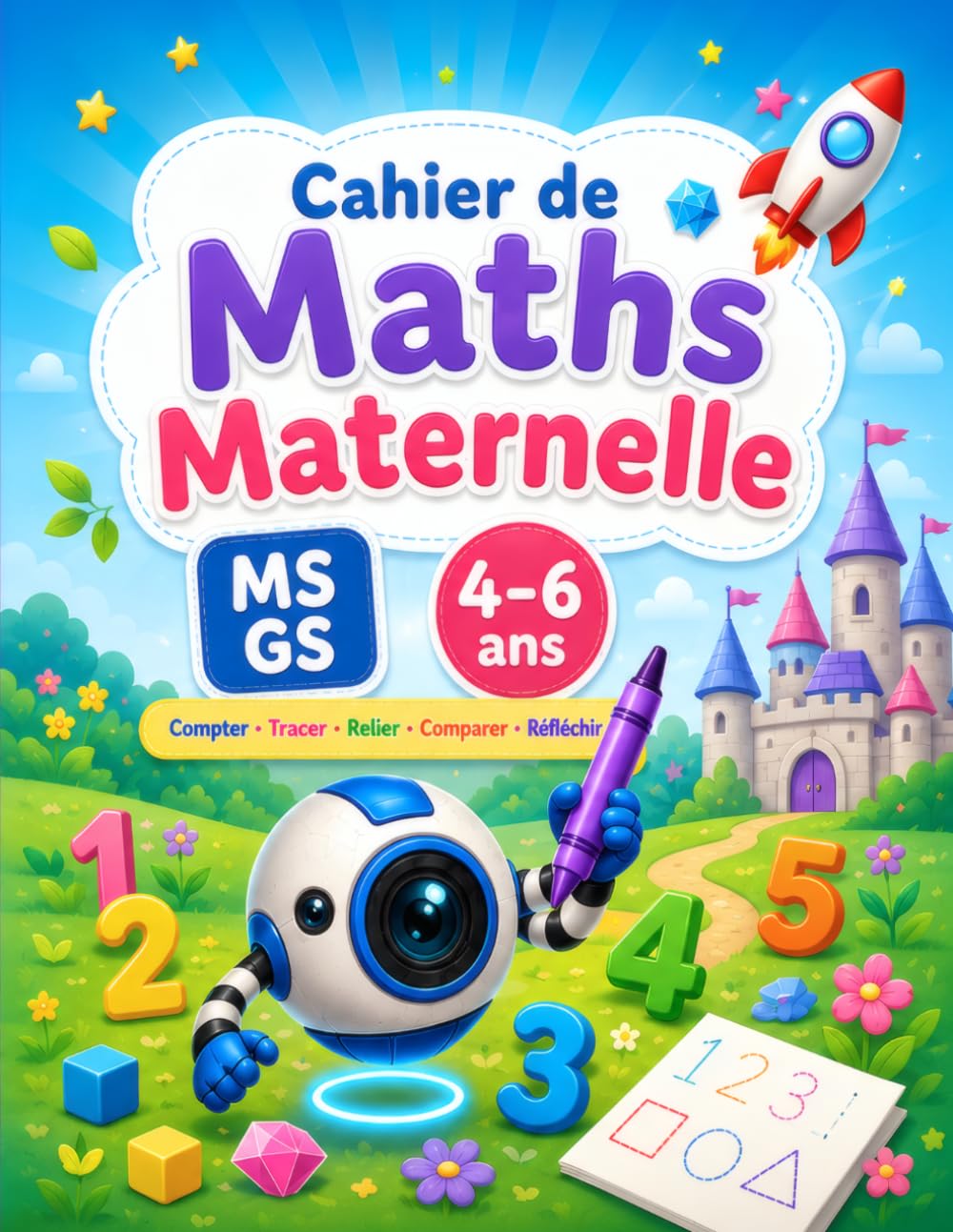 Cahier de Maths Maternelle MS GS 4–6 ans: Activités en Couleur pour Apprendre à Compter, Tracer les Chiffres, Reconnaître les Formes, Comparer et Développer la Logique